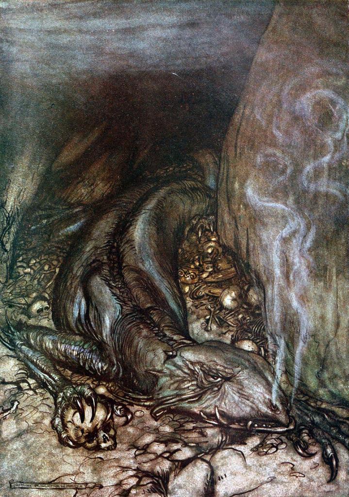Fáfnir z knihy Siegfried & The twilight of the gods od Arthura Rackhama z roku 1911.