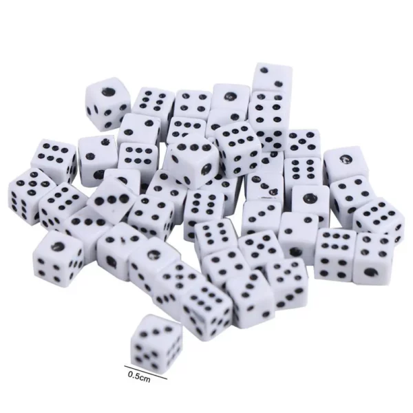 Hracie kocky - mini, 5mm - biele/čierne - 15 kusov - Image 6